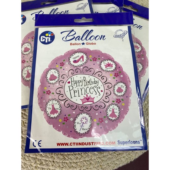 Lot of 4 CTI Industries Inflatable Foil Balloon Happy Birthday Princess - Picture 2 of 4